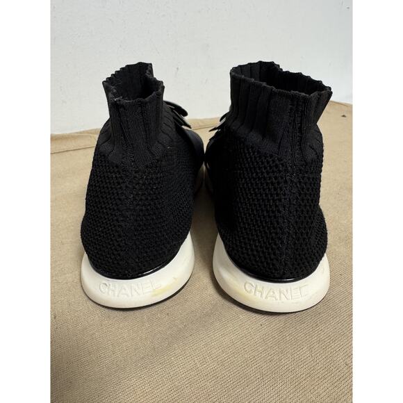 Chanel Shoes Womens Black Camellia Sock Slip On Made in Italy Sneakers CC Logo - Picture 8 of 16